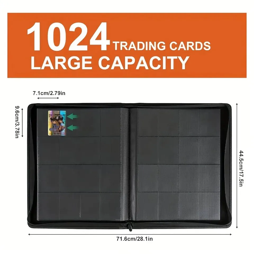 1024 กระเป๋า Trading Card Binder พรีเมี่ยม 16 กระเป๋าผู้ถือบัตรโฟลเดอร์ด้านข้างการ์ดสำหรับกีฬาการ์ดเกม — image 4