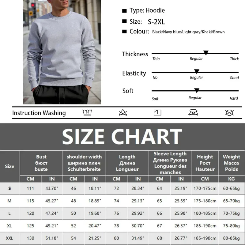 Jersey de cuello redondo para hombre, sudaderas grandes de Color sólido, camisetas para correr al aire libre para primavera y otoño, sudaderas con capucha informales para hombre, ropa de calle — image 21