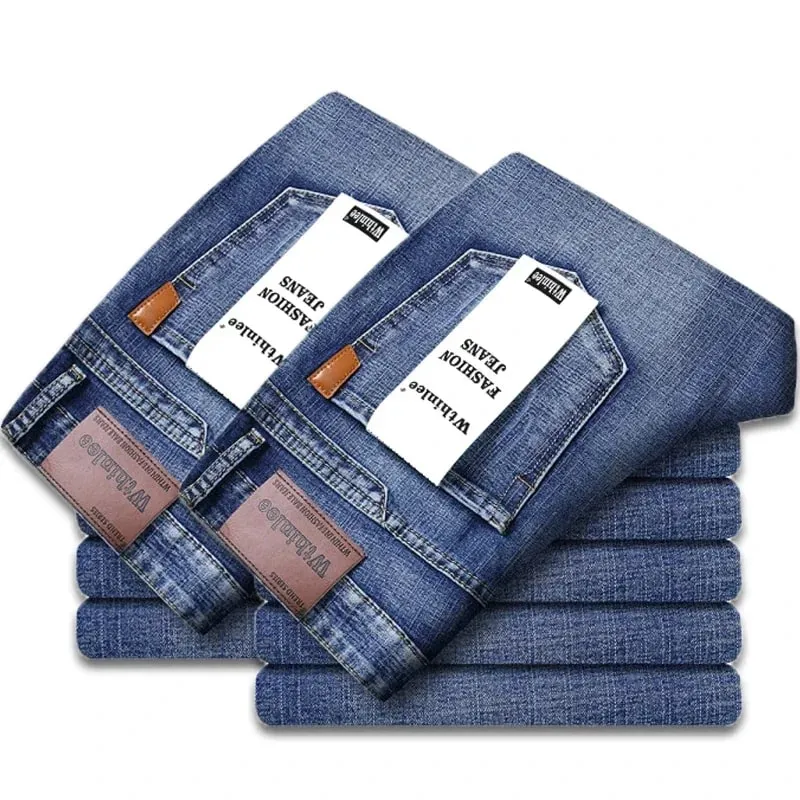 2-piece Set 2025 New WhinLEE Black and Blue Business Elite Jeans Micro Elastic Straightleg Multicraft High-quality Denim Pants