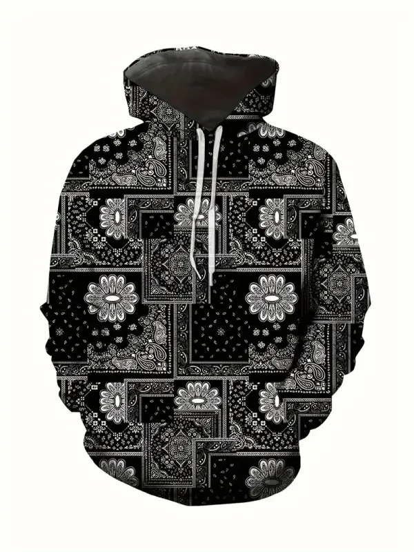 Creative Cashew Pattern Printed Hoodie Cool Men's Hoodie Men's Casual Flat Design Hoodie Paired With Kangaroo Pocket Streetwear — image 12