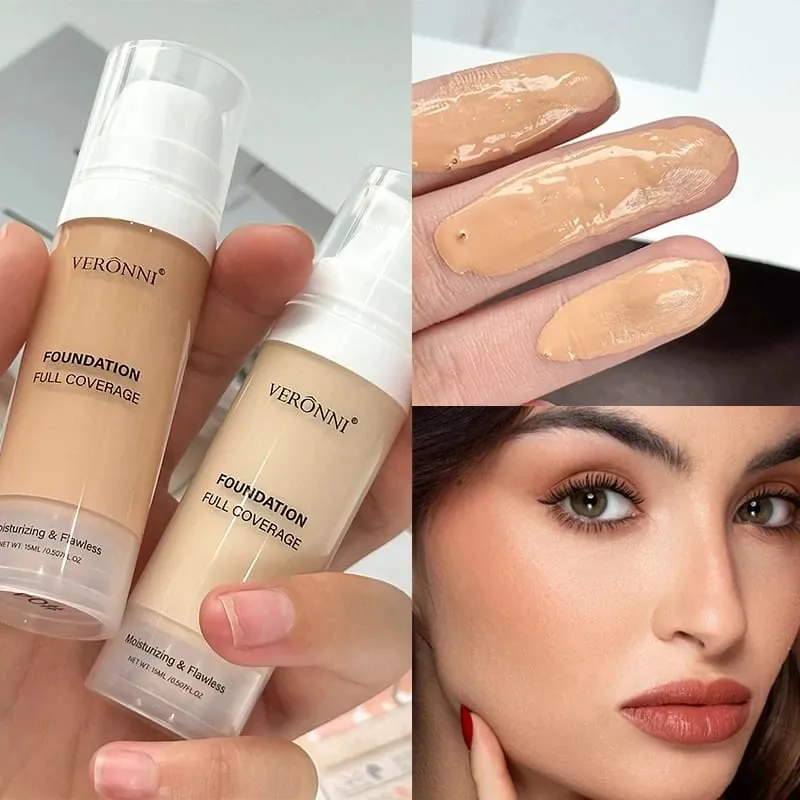 3-teiliges Gesichts-Make-up-Set für Anfänger, mattes Foundation-Make-up, feuchtigkeitsspendende Grundierung, Ölkontrolle, loser Puder, vollständig abdeckender Gesichts-Concealer — image 3