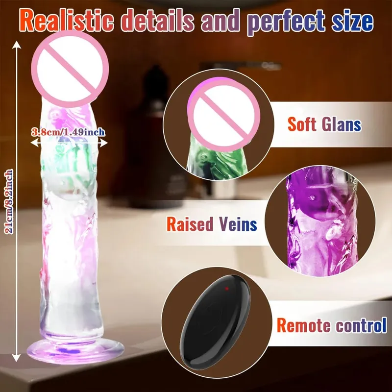 Alat Kawalan Jauh Dildo Realistik Lembut untuk Wanita G-spot Vibrator dengan Lampu LED Palsu Zakar Wanita Melancap Mainan Seks untuk Wanita — image 8