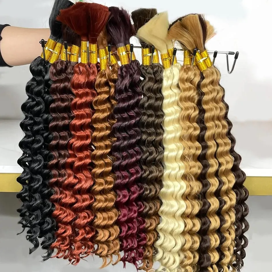 100% Human Hair Deep Wave Bulk Hair No Weft Bundles For Braiding Brazilian Virgin Hair Natural Wave Curly Hair Extensions Remy H — image 4