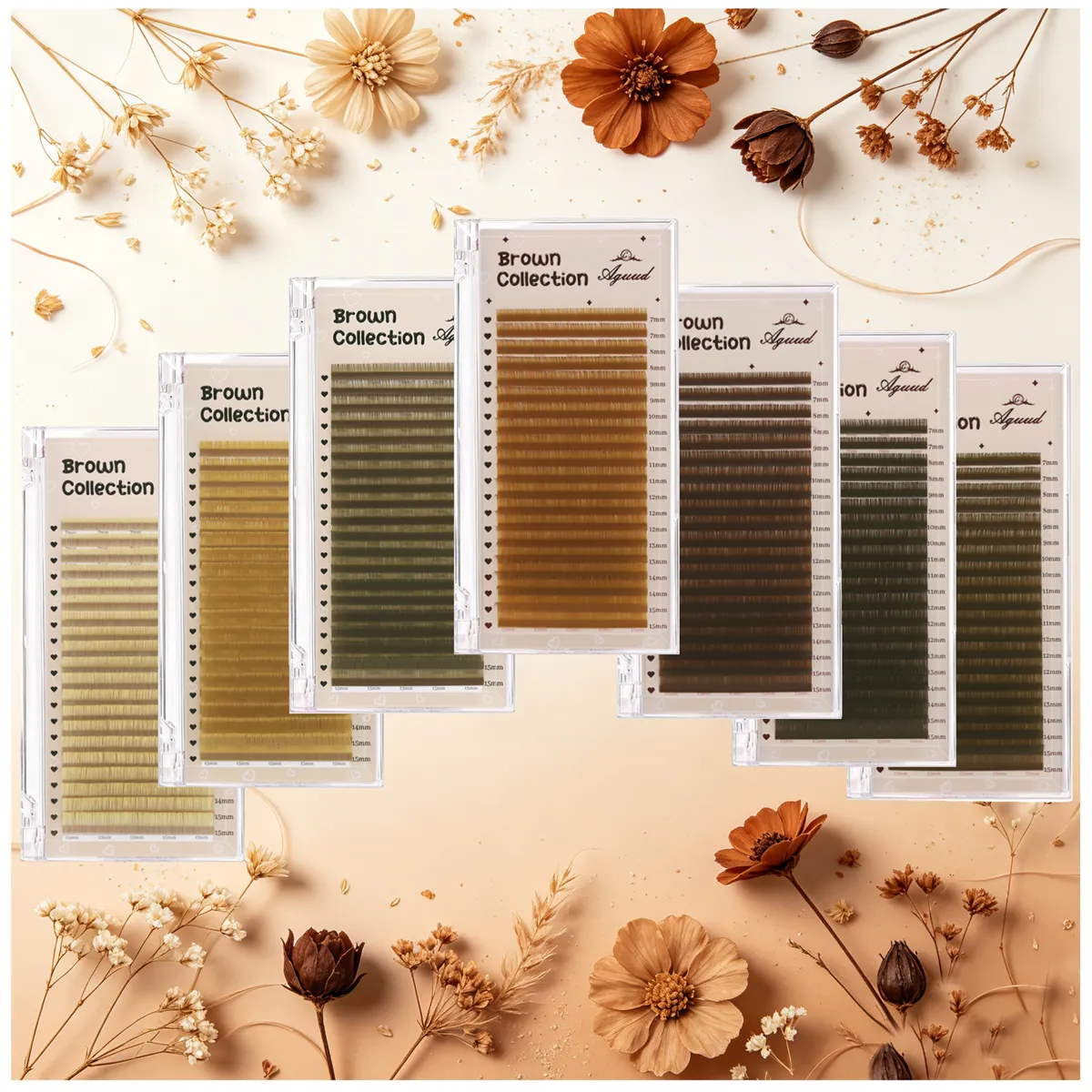 Pro 20 Rows Brown Collection Individuální prodloužení řas Russian Volume Lashes MIX7-15 Soft Mink Hnědé řasy Makeup — image 7