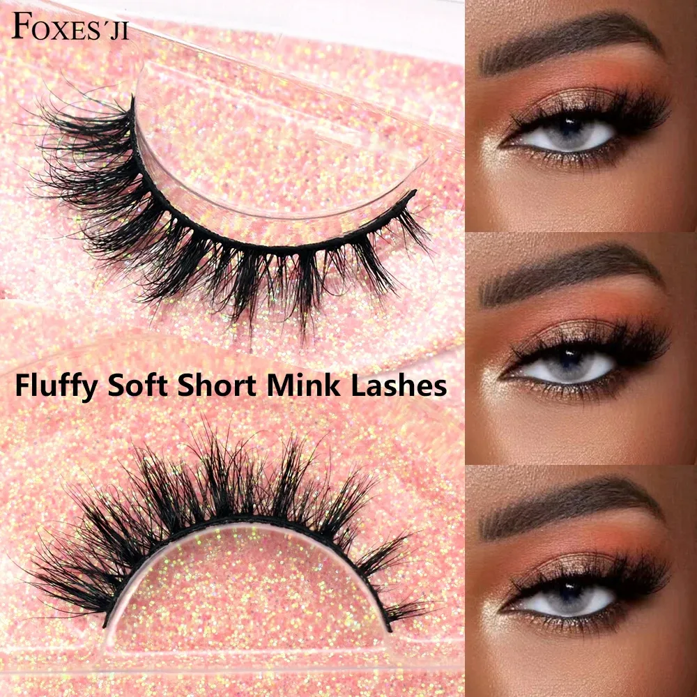 Mink จริงปุยสั้น Eye Lashes Extension Wispy นุ่มธรรมชาติขนตาปลอมสั้นสวมใส่ทุกวัน Full Strip Lashes แต่งหน้า — image 1