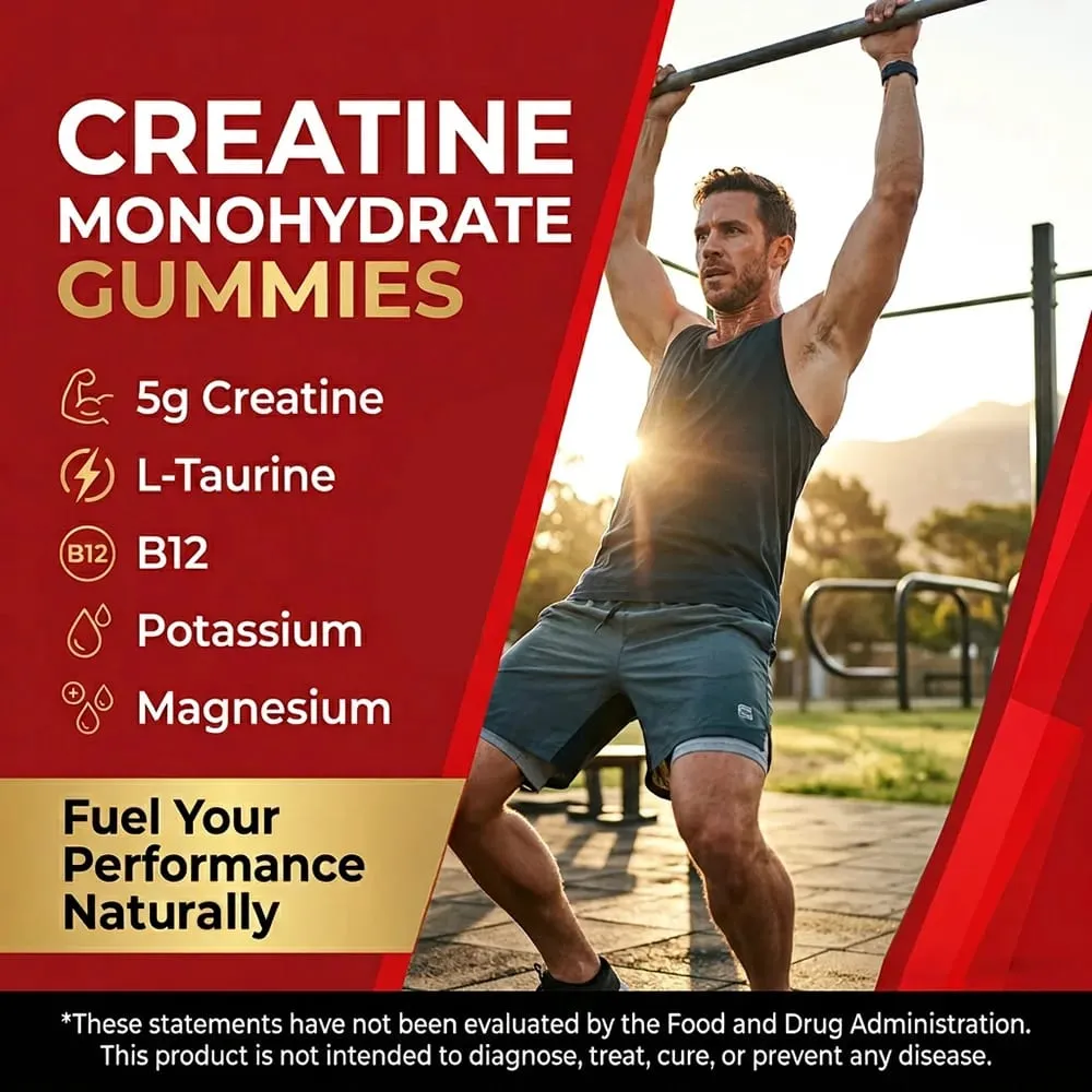 Creatine Monohydrate Gummies 5000mg Υποστήριξη πριν και μετά την προπόνηση για μυϊκή δύναμη και ανάκτηση χτίζοντας μυϊκή μάζα Vegan — image 2