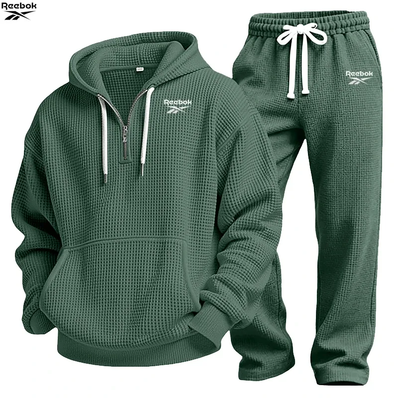 2026 Reebok Brand Spring-Autumn Men's Hooded Sweatshirt Set - Retro Solid Color Loose Fit Street Style Half-Zip Hooded Shirt - C — image 11
