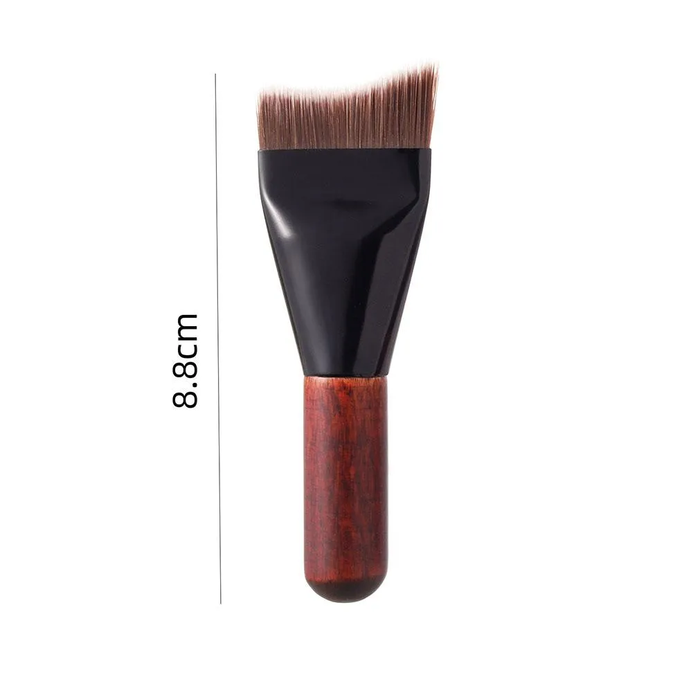 Pincel de base de cauda de peixe ultra fino pincéis de maquiagem líquida alça de grão de madeira plana rosto contorno creme em pó liquidificador — image 6