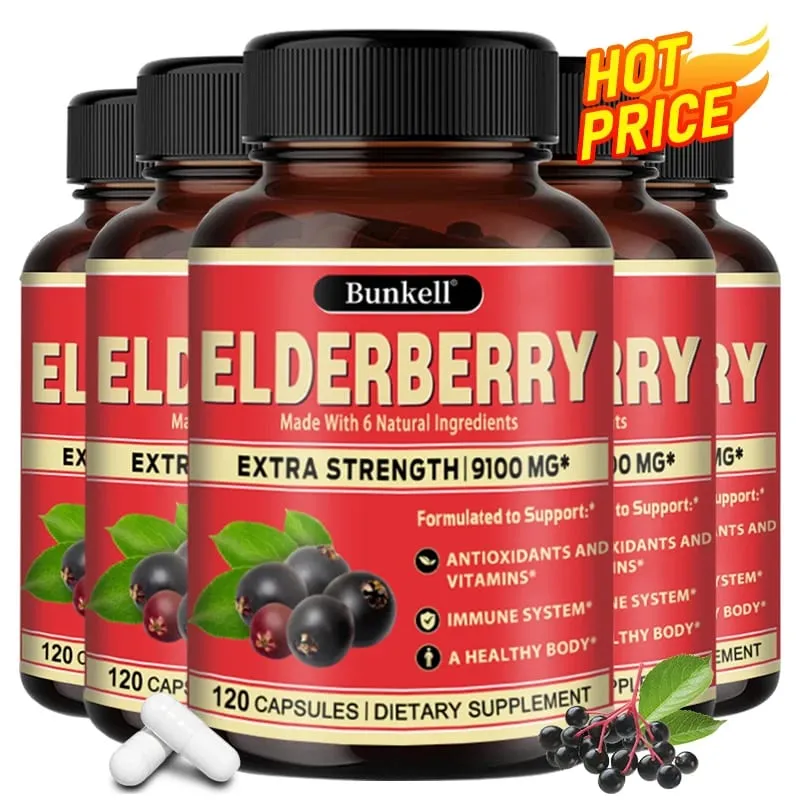 Elderberry Capsules - Rich in Vitamins - Supports Antioxidant Immune System Health Non-GMO Dietary Supplement — image 1