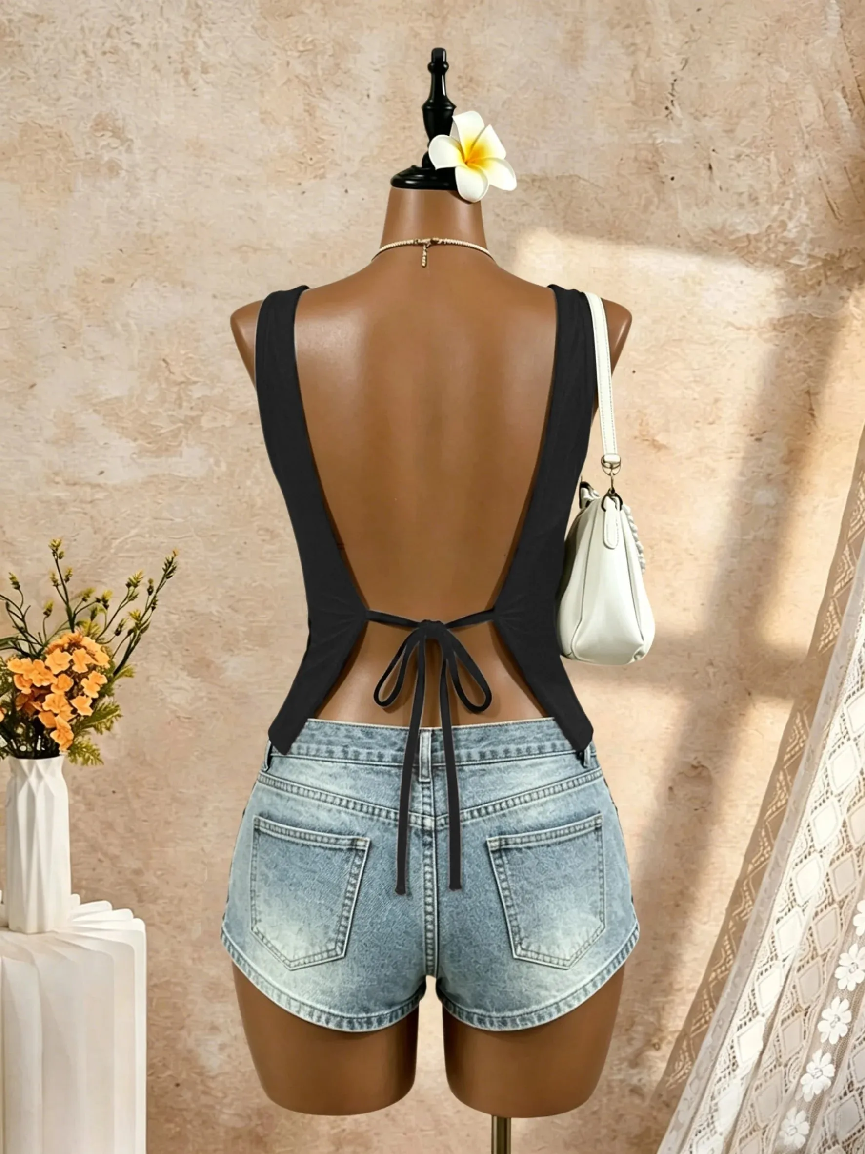Frauen Breiten Gurt Tiefem V Wrap Vorne Offen Zurück Krawatte Schlank Crop Leibchen 2026 Sommer Y2K Ausgehen Streetwear Tank tops — image 3