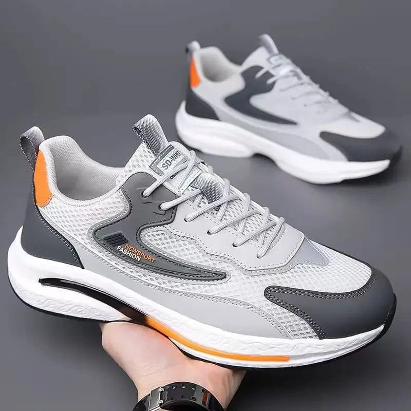 Kasut Sukan Jaring Lelaki Kasual Bernafas Kulit Atas Fesyen Selesa Kasut Larian Kasut Sneakers Pelajar — image 2