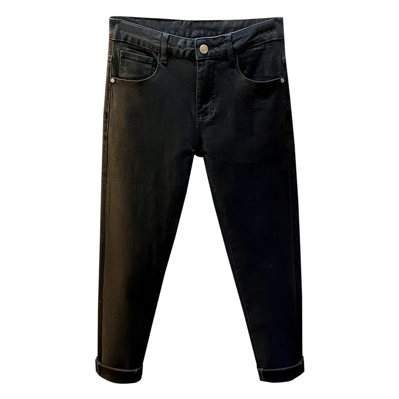 Men's Black Jeans Slim-Fitting Small Straight 2024 New Fall Men's Clothing High-End Denim Casual Long Skinny Pants — image 5