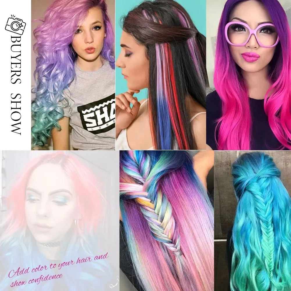 5 stks/set Clip in Hair Extensions Synthetische Haarstukjes Gekleurde Party Hoogtepunten voor Meisjes 18 inch Multi-kleuren Steil Haar — image 7