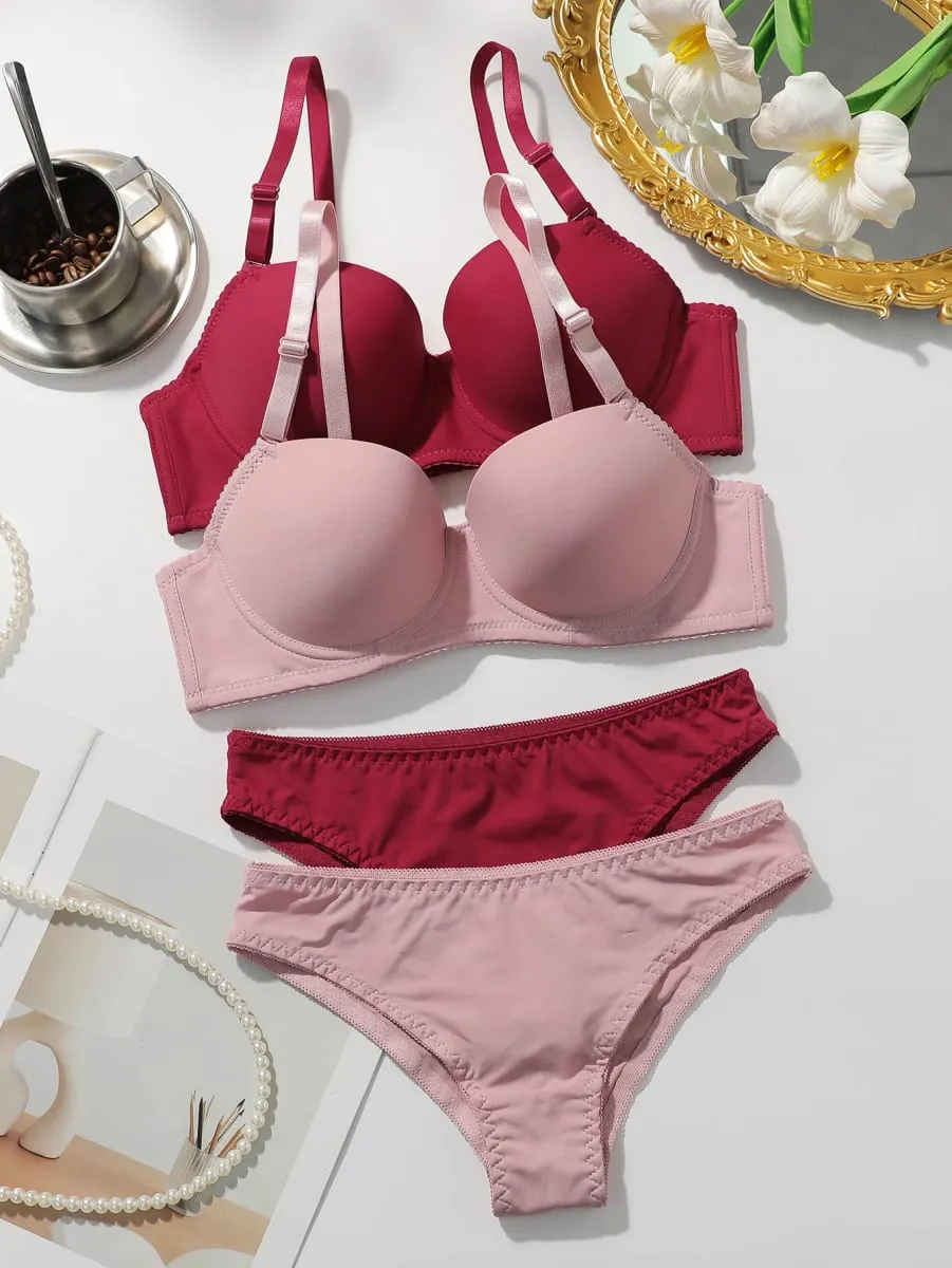 2 Set Solide Bügel Dessous Set Frauen Push-Up Bh Frauen Unterwäsche Sets Komfortable Täglichen Dessous J2611 — image 4