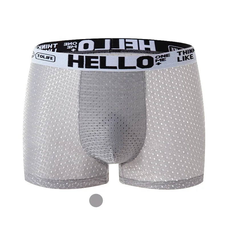 Mens Ice Silkตาข่ายชุดชั้นในฤดูร้อนBreathableตาข่ายCool Boxer Boxerกางเกงขาสั้นสำหรับชาย 45-90KG Anti-แบคทีเรียบางกางเกง