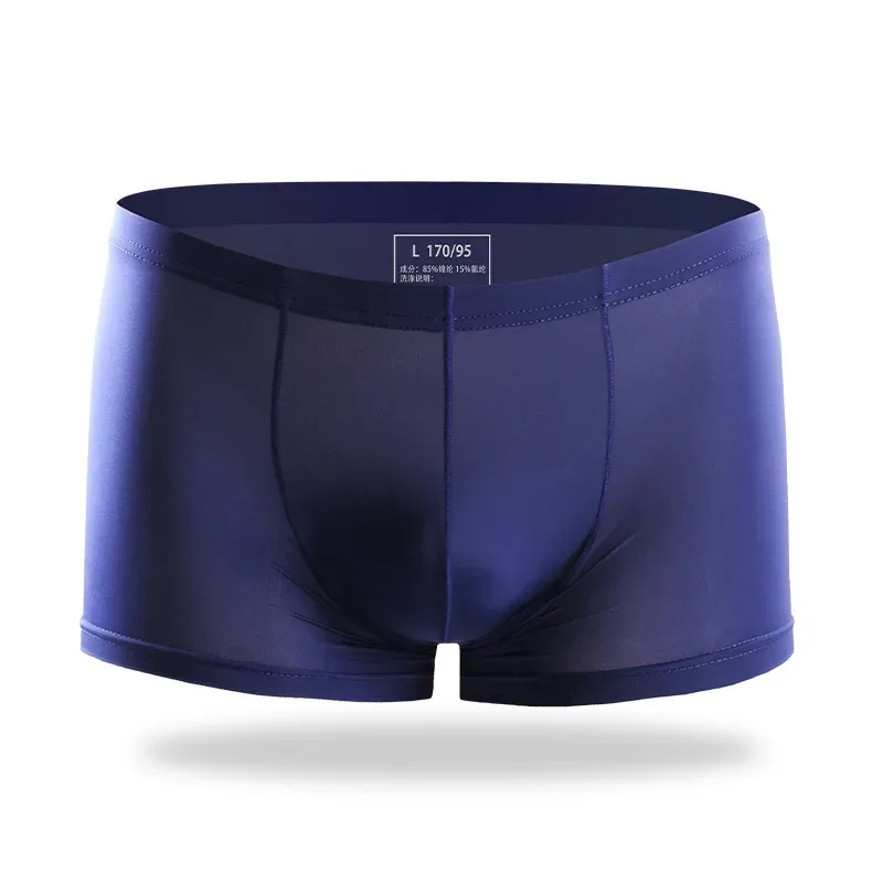 Boxer Ultra fin en soie glacée pour hommes, sous-vêtements respirants d'été, slips plats solides et Sexy pour jeunes hommes