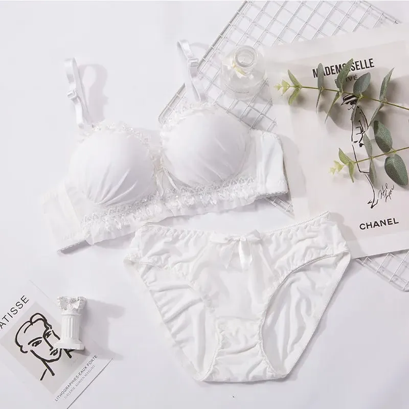 Damen-Dessous-Set, weiches Memory-Draht-Rüschen, Spitze, Schleife, Dekor, intimer Unterwäsche-Anzug, keine Pads, dünne, atmungsaktive, verstellbare Träger — image 6