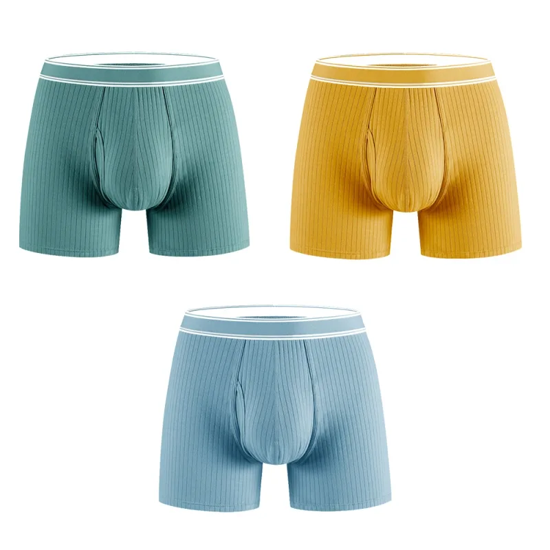 3PCS/Pack 100% Cotton Solid Striped Man Undrewear Lengthen Breathable Fitness Boxers Hombre Crotch Side Opening Men's Underpants — image 30