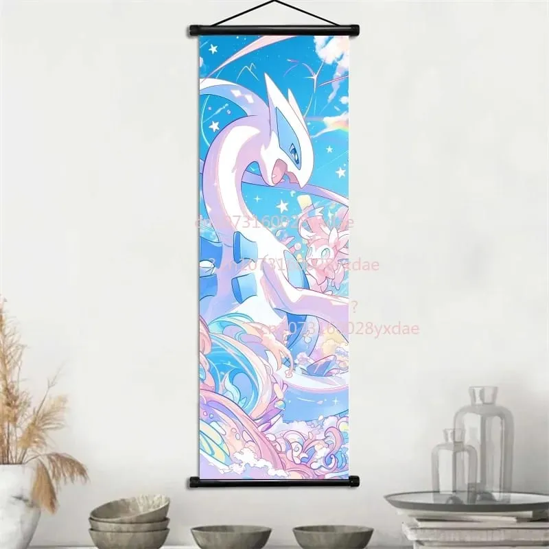 Klasyczny drukowany plakat Pokemon kreskówka ścienna grafika Gengar Squirtle Bulbasaur Pikachu wisząca zwój dekoracja pokoju rodzinnego — image 2