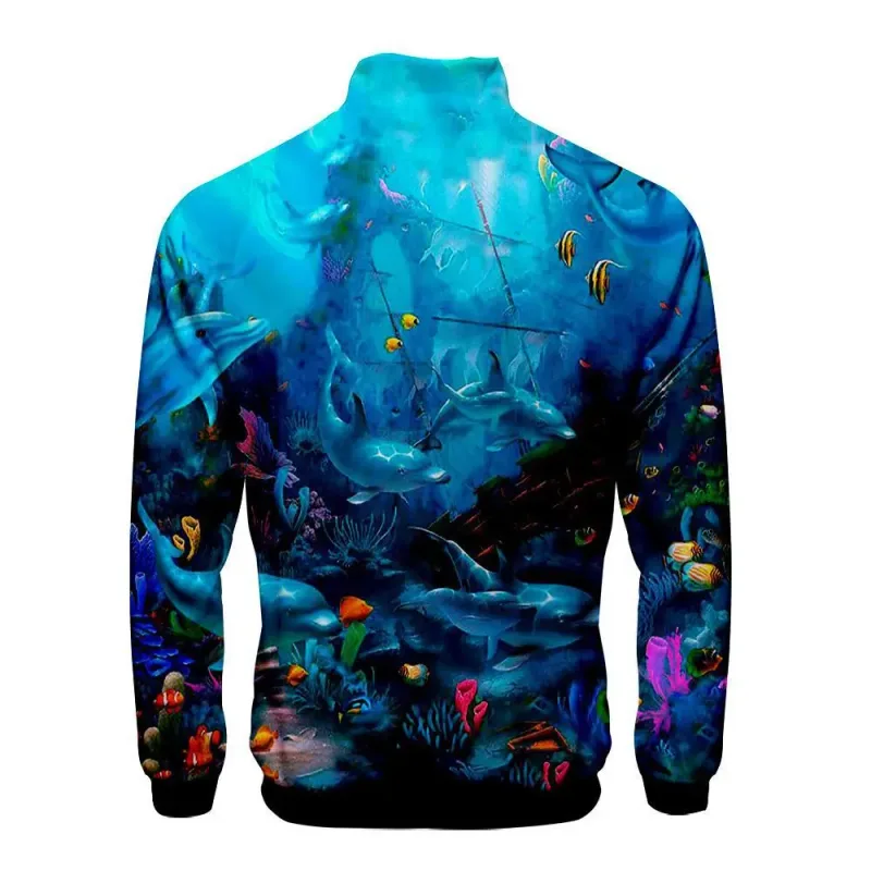 Harajuku Popular Novelty dolphin 3D Print Zipper Raglan Jacket Windbreaker Boys/Girls Comfortable Stand Collar Jackets Coats — image 15