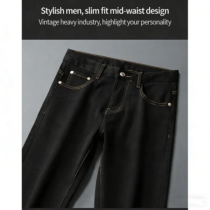 2026 männer Schwarze Jeans Herbst Neue Ankunft Exquisite Stickerei Stretch Slim Fit Mid-Taille Vielseitig Casual Lange Hosen — image 7