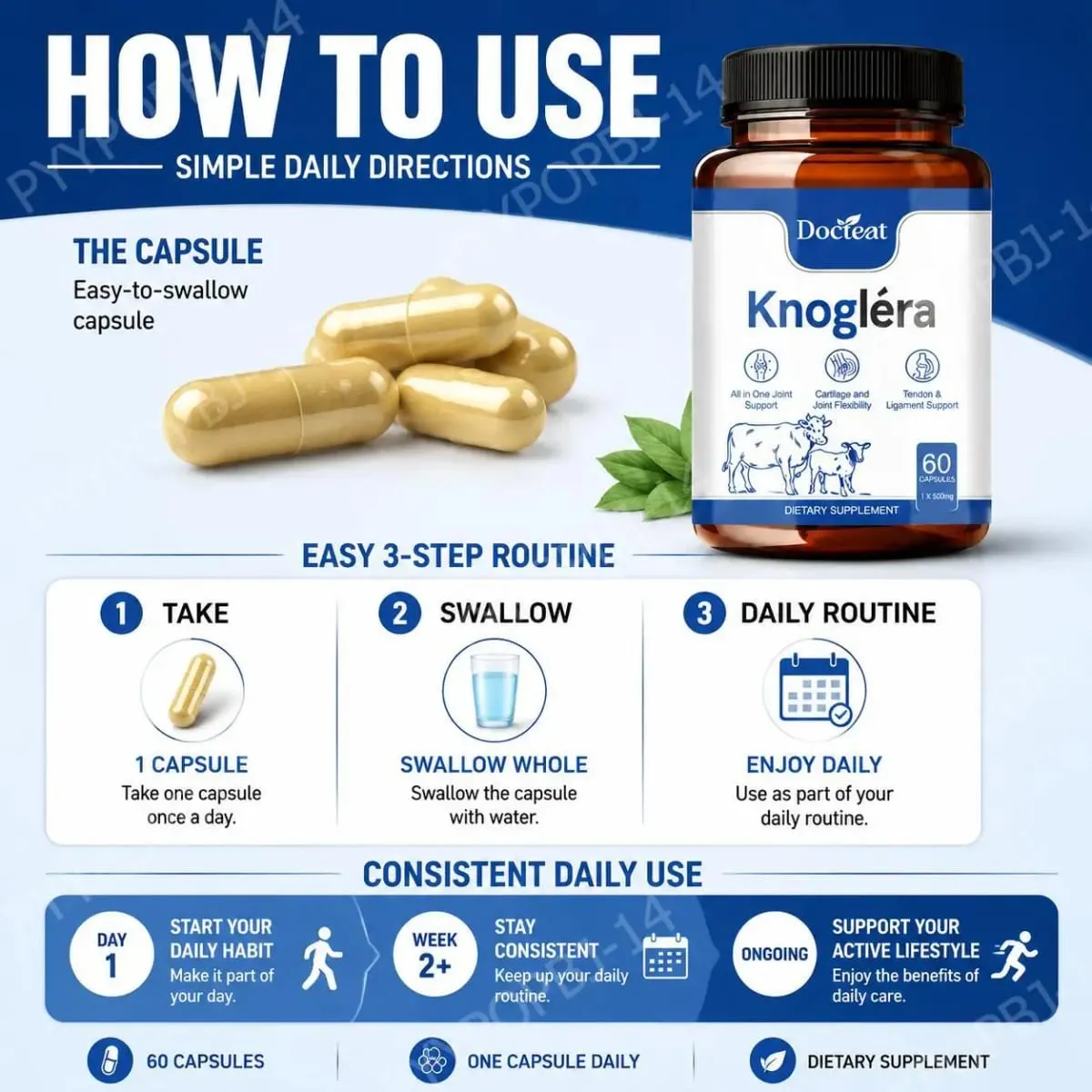 Docteat Knoglera MSM Capsule per supporto articolare Comfort articolare, salute della cartilagine e flessibilità articolare per la mobilità quotidiana 60 capsule — image 7