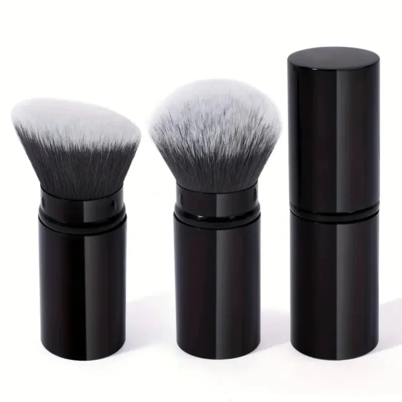 2 Buah Kuas Rias Foundation Portabel dengan Tutup Kuas Miring Kepala Bulat Dapat Ditarik Alat Rias Kuas Perona Pipi Concealer Wajah — image 2