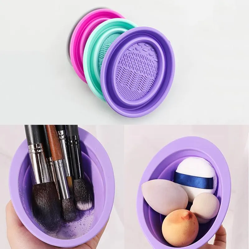 Wash Clean Mat kosmetické nástroje Scrubber Box Měkký silikonový čistič štětců na líčení Skládací miska na čištění pudrů Štětce na oční stíny
