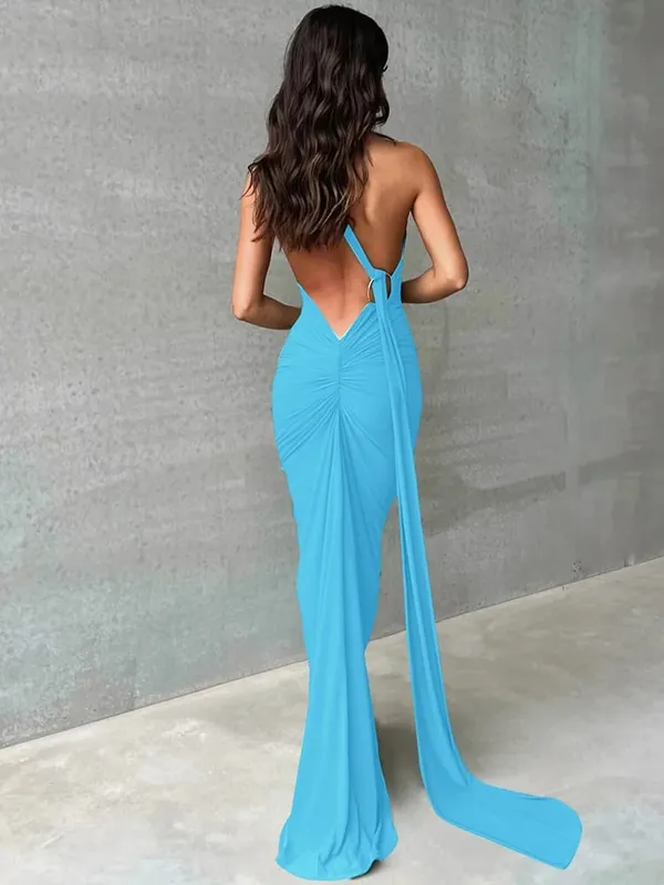 Hugcitar Nastavitelné poutko na šátek na jednom rameni Ruched Sexy Maxi Šaty Dámské Elegantní Y2K Streetwear Festival Outfit — image 18