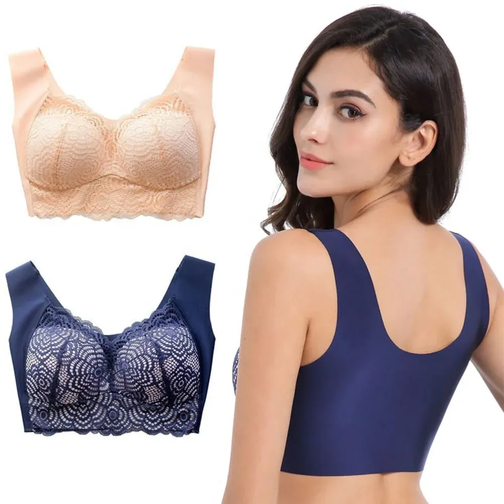 Biancheria intima sexy taglie forti Reggiseni in pizzo senza cuciture Top Coppa sottile senza fili Reggiseno Gilet da notte Lingerie Coppa C D — image 4