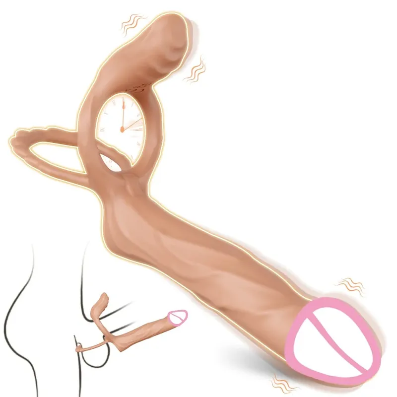 Vibratore a doppia penetrazione per coppia Anello del pene Anello del rubinetto dello sperma Ingrandimento del pene Vibrazione ritardata Giocattoli del sesso per uomini adulti