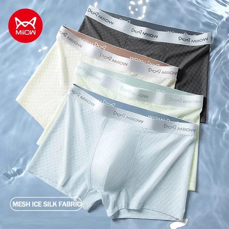 MiiOW 3Pcs Ice Silk Men Panties Mesh Breathable Mens Underpants 10A Antibacterial Crotch Men's Underwear Boxers Man Boxer Briefs — image 2