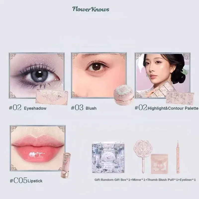 Flower Knows Set Midsummer Fairytales Make up Gift Box Eye Brow Palette Powder Blusher Eyebrow Concealer Lipgloss For Women