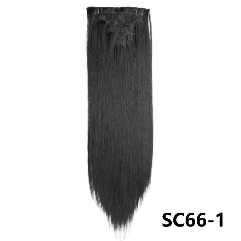 Sintetik Lurus Panjang 16 Klip Dalam Sambungan Rambut 7 Keping/Set Serat Suhu Tinggi Potongan Rambut Berambut Perang Hitam Coklat Untuk Wanita — image 11