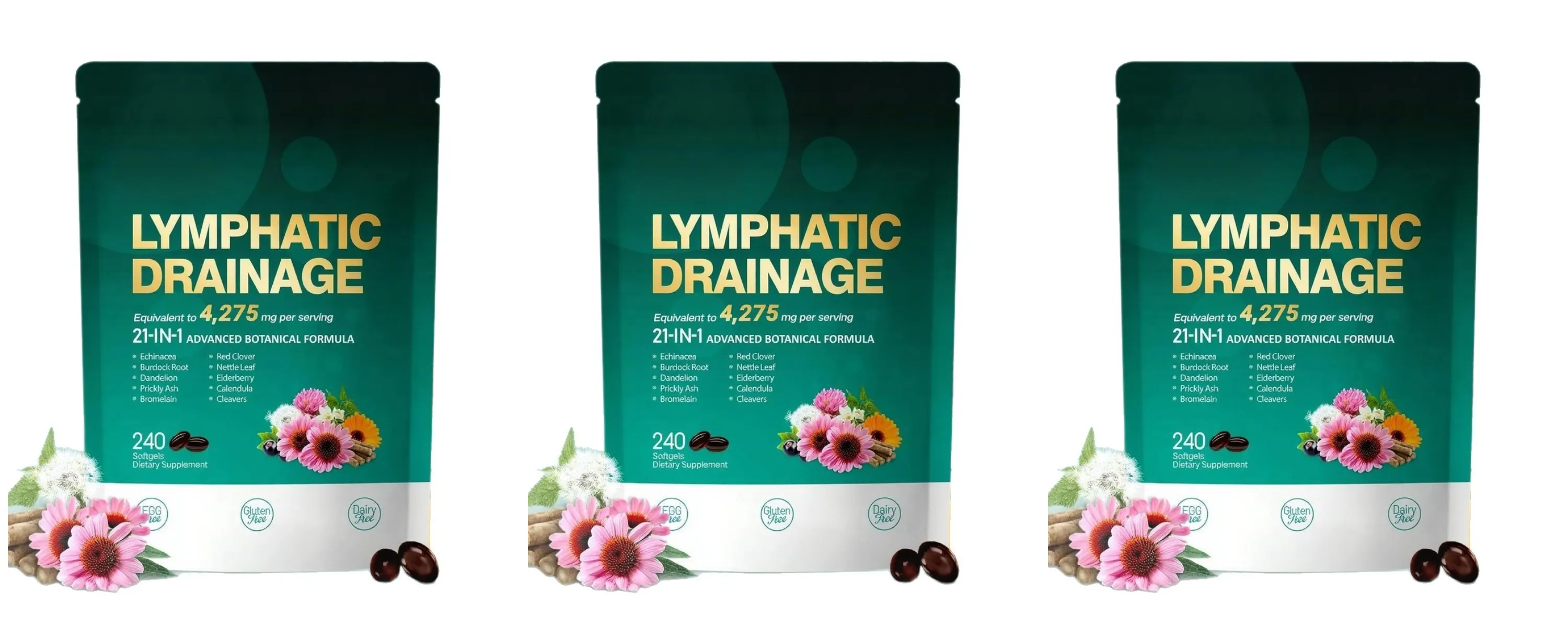 Softgel Pendukung Limfatik dengan Suplemen Herbal Echinacea Dandelion Formula Botani 21-in-1 untuk Sistem Aliran Getah Bening 240 Hitung — image 8