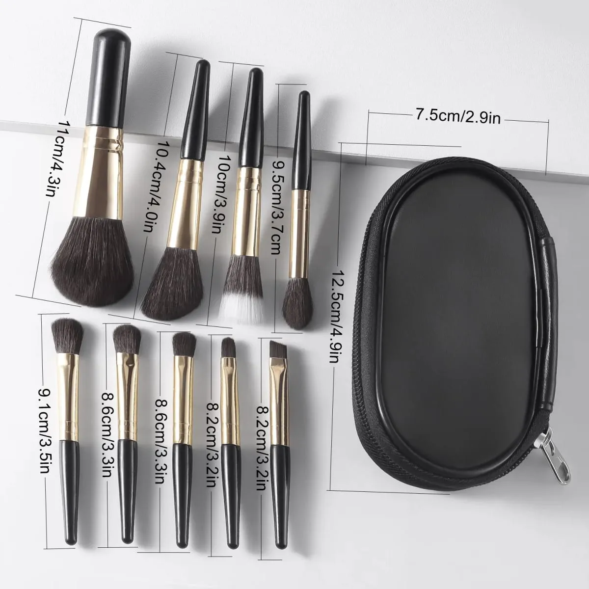 Set Kuas Rias 9 Buah Portabel Minimalis dengan Tas Penyimpanan Kuas Kosmetik Portabel untuk Perlengkapan Riasan