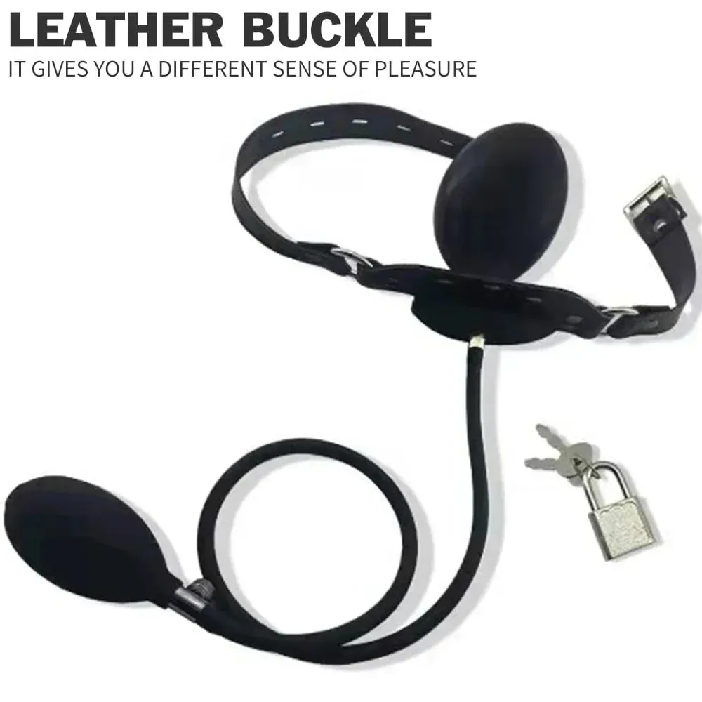 Inflatable Mouth Gag Silicone Ball Oral Fixation PU Leather Band Bondage Restraints Gag penis Bdsm Slave Game Sex Toys for Women — image 4