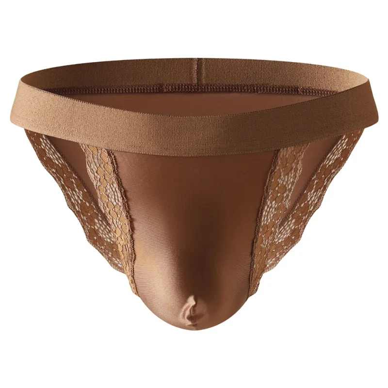 Mutandine da uomo comode in raso, slip in pizzo, bikini sexy a forcella alta, biancheria intima, custodia a vita bassa traspirante — image 4