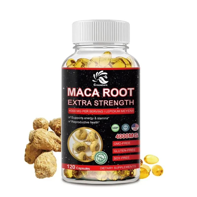 Greensure Organic Maca Root Powder Capsules 4000 มก. พร้อมอาหารเสริมสารสกัดจากราก Maca สำหรับผู้ชายและผู้หญิง