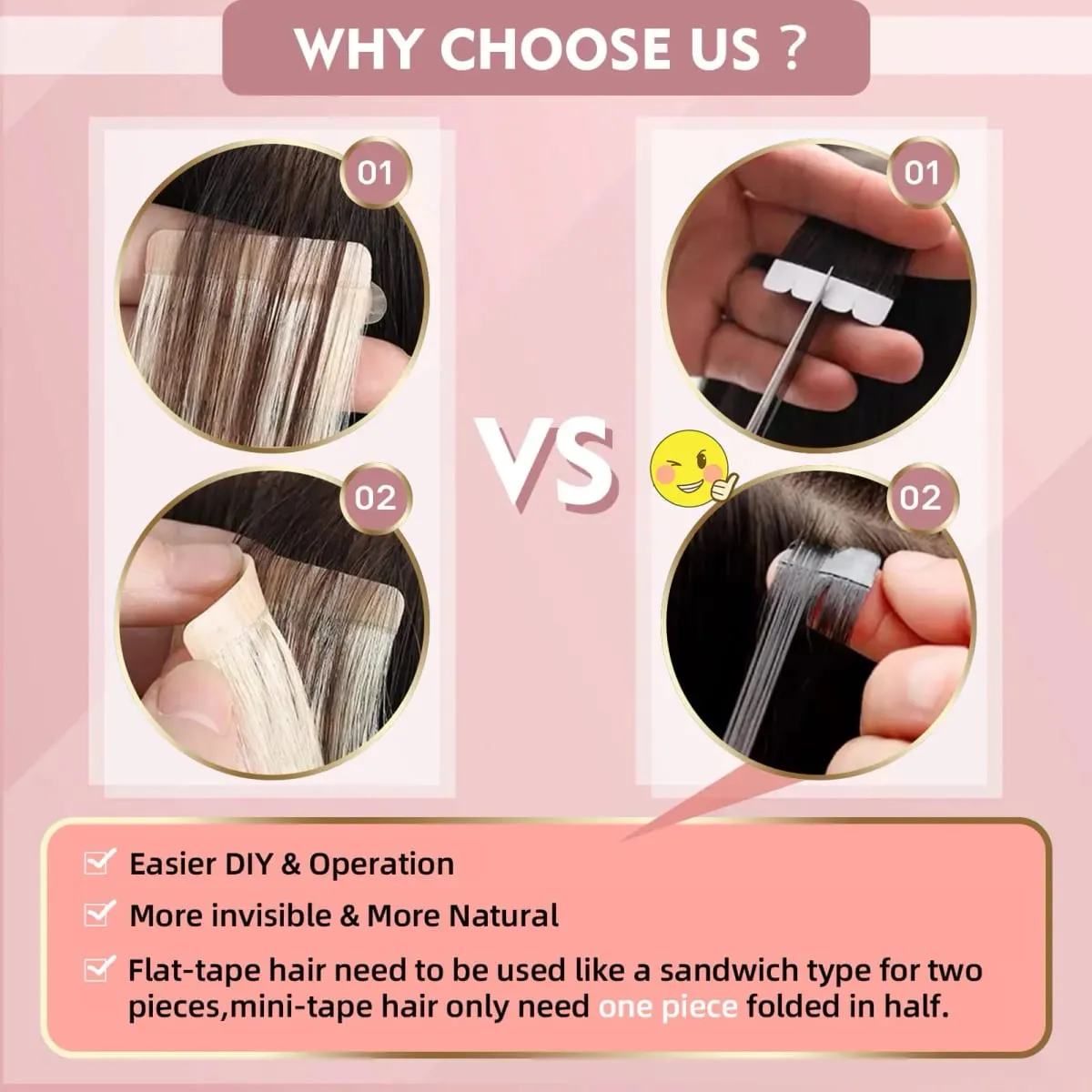 ตรง MINI เทปต่อผมมนุษย์ไม่มีรอยต่อ MINI เทปธรรมชาติ 100% ที่มองไม่เห็นกาวเทป INS สำหรับผู้หญิง 26 นิ้ว — image 7