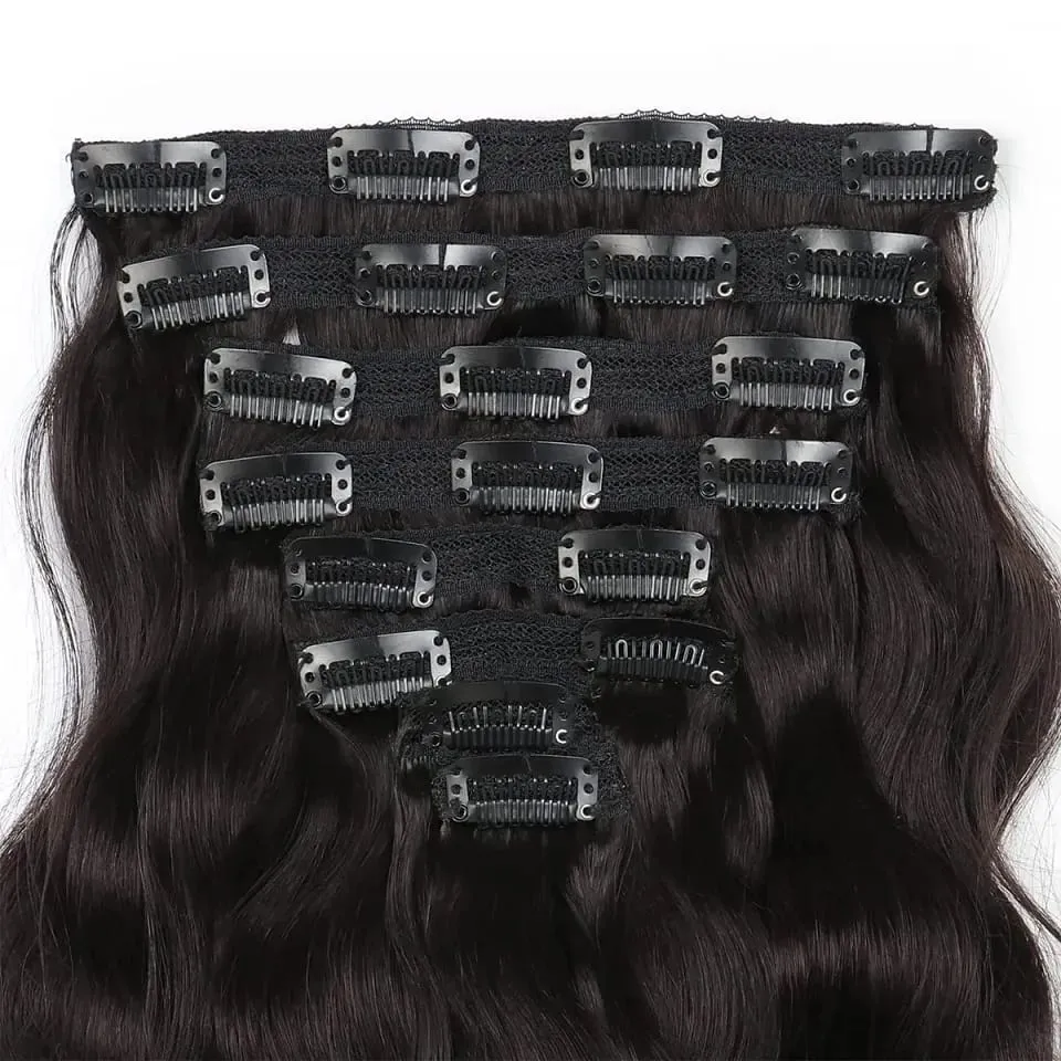 Klip Gelombang Badan Dalam Sambungan Rambut Manusia Kepala Penuh Klip Rambut Dara Brazil pada Sambungan Rambut untuk Wanita 8 Keping/Set Pakan 120Gram — image 5