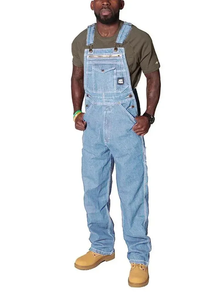 Seluar Kargo Lelaki Seluar Jeans Pejal Overall untuk Lelaki Fesyen Denim Jumpsuits Bersaiz Besar Seluar Lelaki Pakaian Pakaian Tracksuit Panjang Penuh — image 5