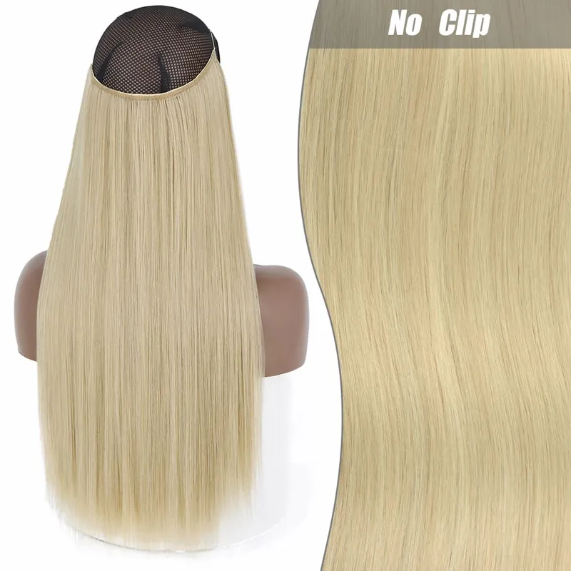 Synthetic Long Wavy No Clips Invisible Wire Hair Extensions Black Brown Blonde Fish Line False Hairpiece Piece — image 16