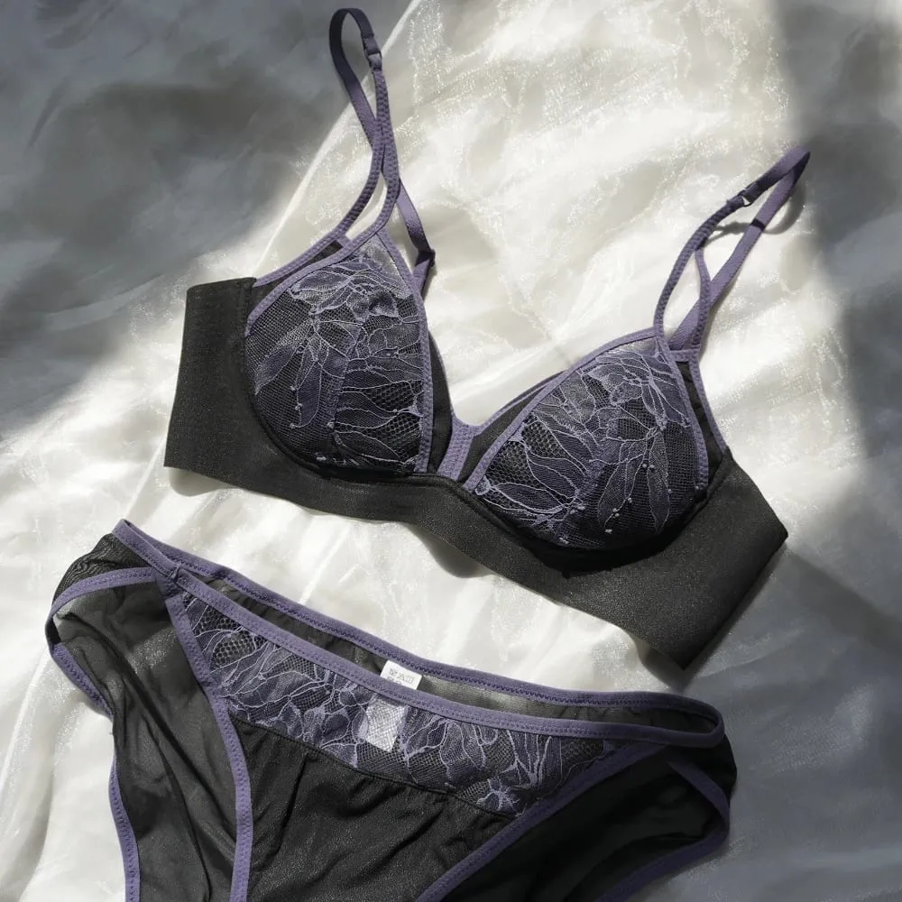 ผู้หญิงสไตล์เซ็กซี่ชุดชั้นในบาง Contrast Lace Patchwork Push-Up Bra ไร้สายคู่สายรัดไหล่สำหรับหน้าอกขนาดเล็ก — image 4