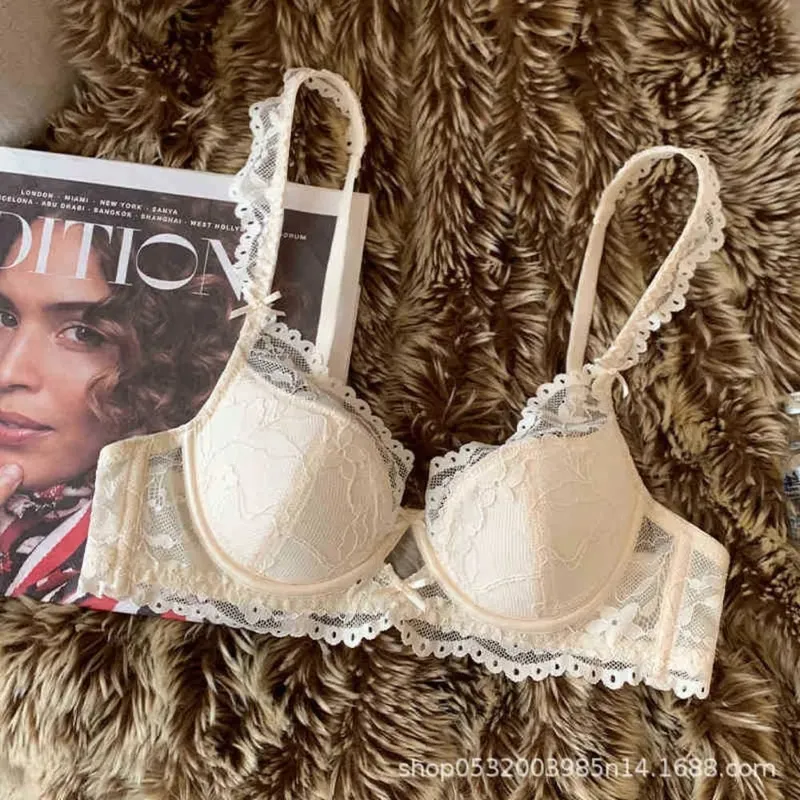 French Flutter Sleeve Blonde Dame BH Sæt Blødt bøjle Tyndt Åndbar Sexet Minimizer Beauty Back Lingeri 32‑38 AB — image 6