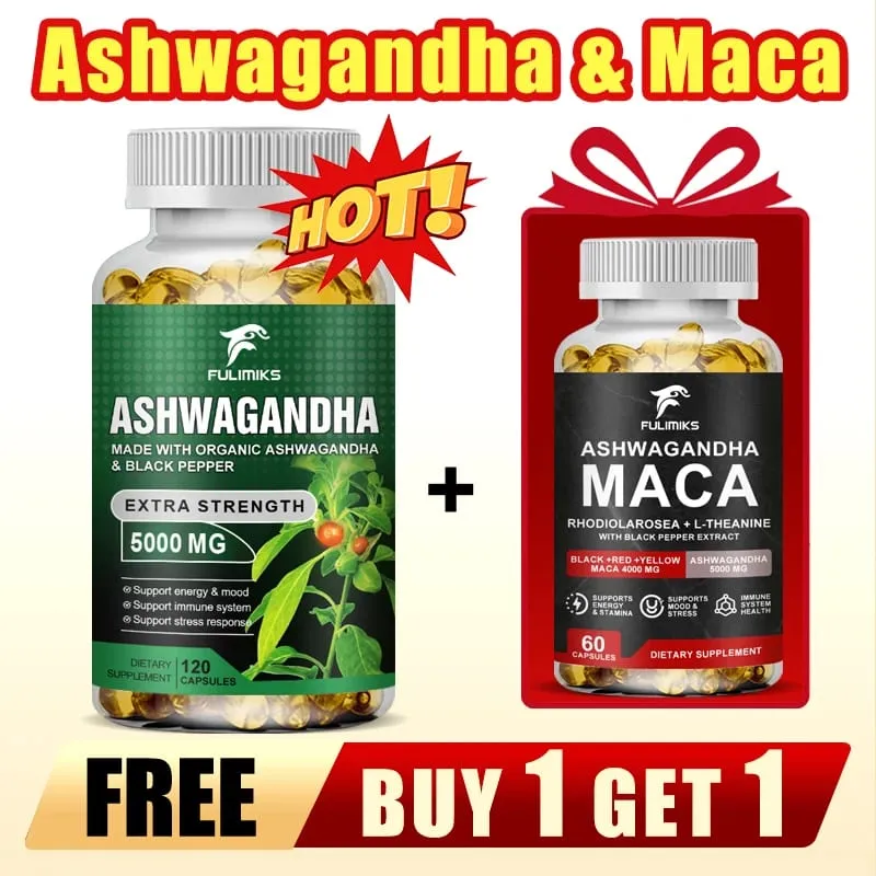 【Buy 1 Get 1 Free】KSM 66 Ashwagandha Root Extract Capsules 5000mg with MACA - Support Sleep Health Stress Focus Brain Ener — image 1
