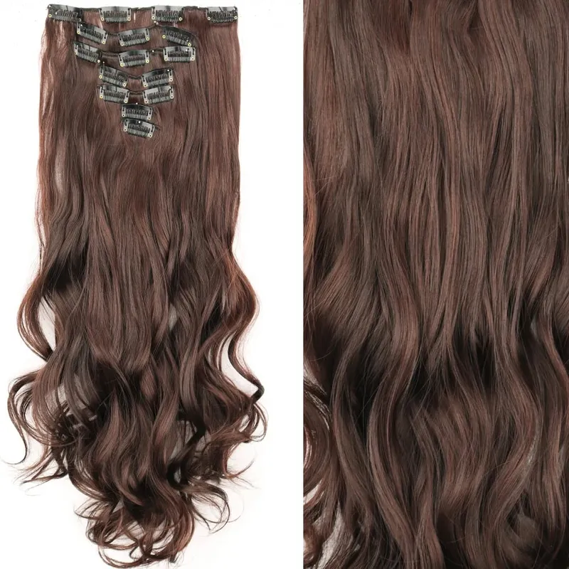 16 Clips 7Pcs/Set Hair Extensions Long Wavy Hairstyle Natural Synthetic Black Blonde Hairpieces Heat Resistant For Women — image 10