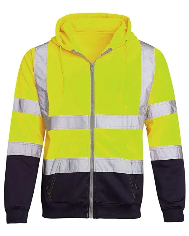 Sudaderas con capucha reflectantes de seguridad para el trabajo para hombre, chaqueta holgada con cordón y cremallera, Jersey fino de lana con capucha, abrigo, sudadera de trabajo informal — image 14