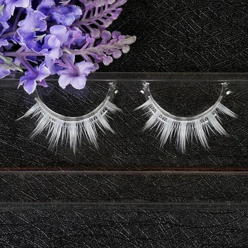 Ciglia bianche Trucco cosplay Ciglia finte naturali con strisce incrociate lunghe — image 5