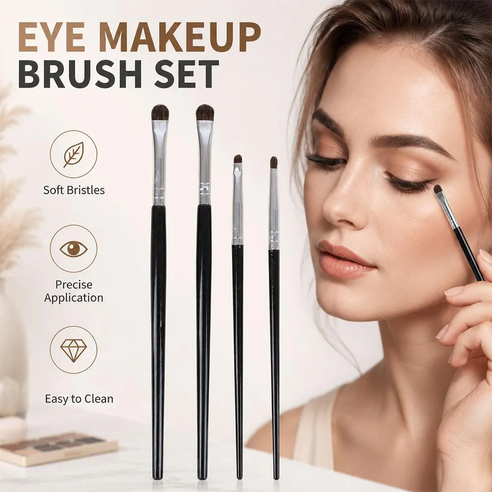 4Pcs Detail Eye Makeup Brush Set Soft Bristle Eyebrow Eyeliner Smudge Brushes for Eyeshadow Lying Silkworm/Brow Cosmetic Tools — image 3